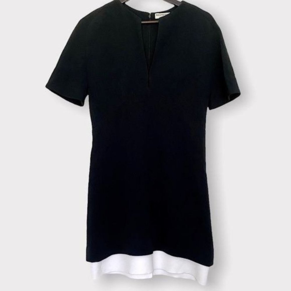 BALENCIAGA Paris Vintage Minimalist Dropped shoulder Mini dress Sz 40 US S EUC